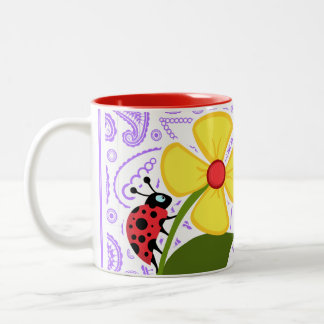 Purple Paisley Pattern; Ladybug Two-Tone Coffee Mug