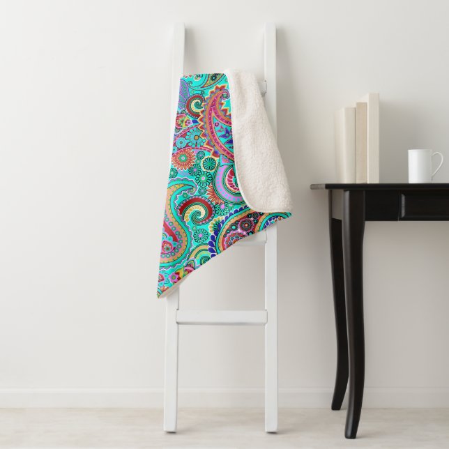 Purple Paisley Pattern Sherpa Blanket (In Situ)