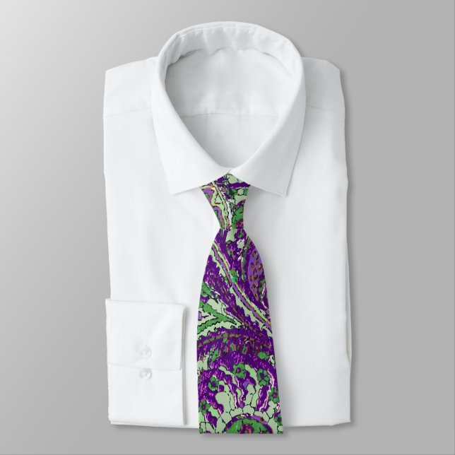 Purple Paisley Peacock Colors Wedding Tie (Tied)