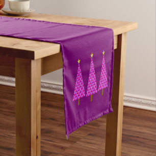 Purple Paisley Retro Modern Christmas Tree Short Table Runner