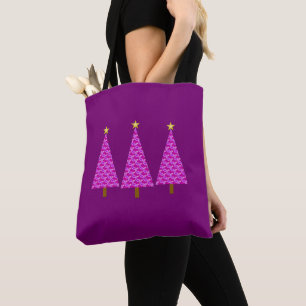 Purple Paisley Retro Modern Christmas Tree Tote Bag