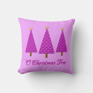 Purple Paisley Retro Modern Christmas Trees Throw Pillow