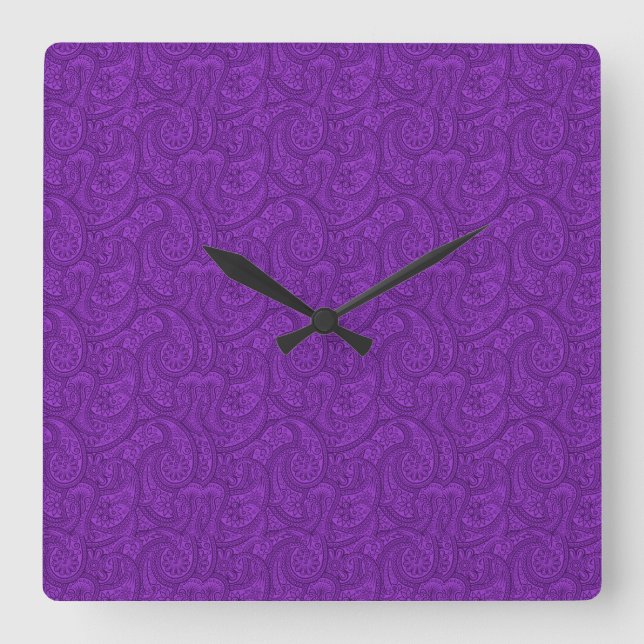 Purple Paisley Square Wall Clock (Front)