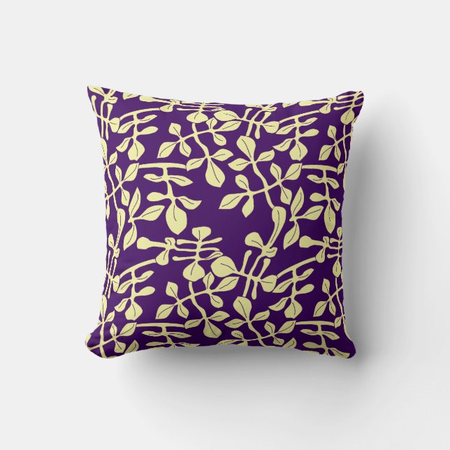 Purple & Pale Yellow Leaf Design Throw Pillow (Front)