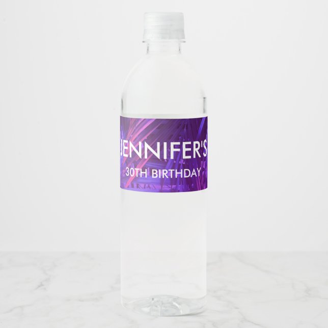 Purple Palm Leaf Water Bottle Label (Front)