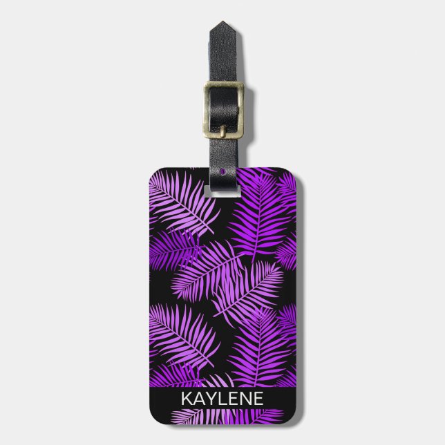 Purple Palm Leaves Personalized Luggage Tag (Front Vertical)