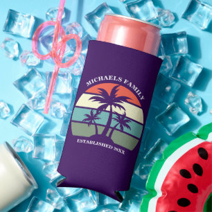 Purple Palm Tree Custom Beach Party Seltzer Can Cooler