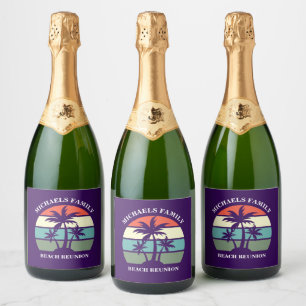 Purple Palm Tree Custom Beach Party Sparkling Wine Label