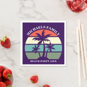 Purple Palm Tree Custom Beach Sunset Party Napkin