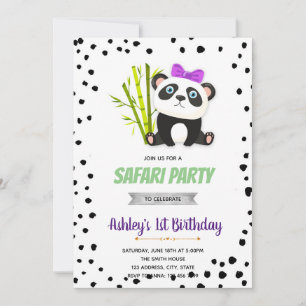 Purple panda birthday invitation