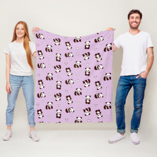 Purple Panda Heart Fleece Blanket