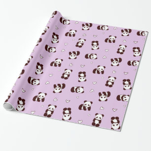 Purple Panda Heart Wrapping Paper
