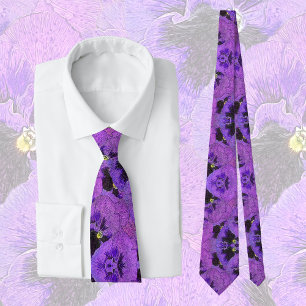 Purple pansies, abstract painting, floral art tie