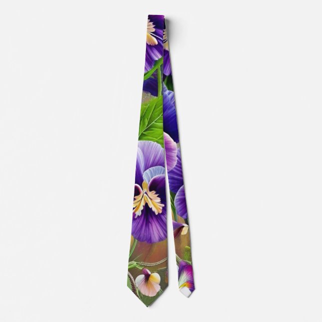 Purple Pansies -AI ART Tie (Front)