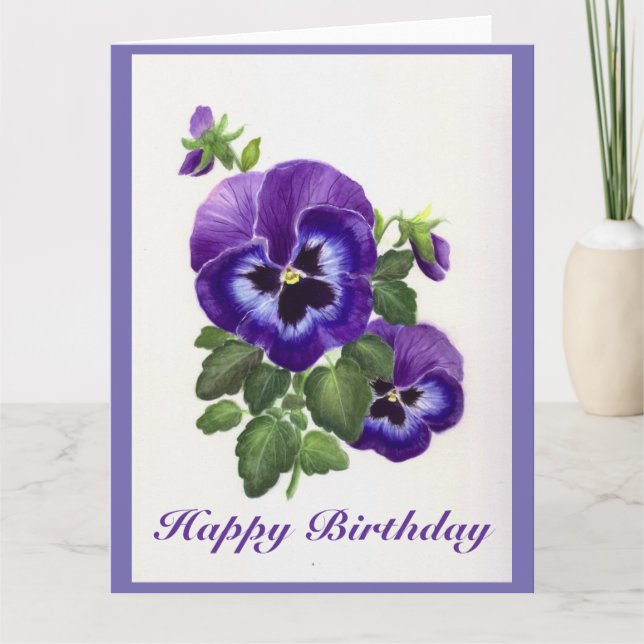 Purple pansies birthday card (Front)