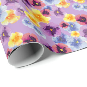 Purple Pansies Elegant Watercolor Boho Violet Wrapping Paper