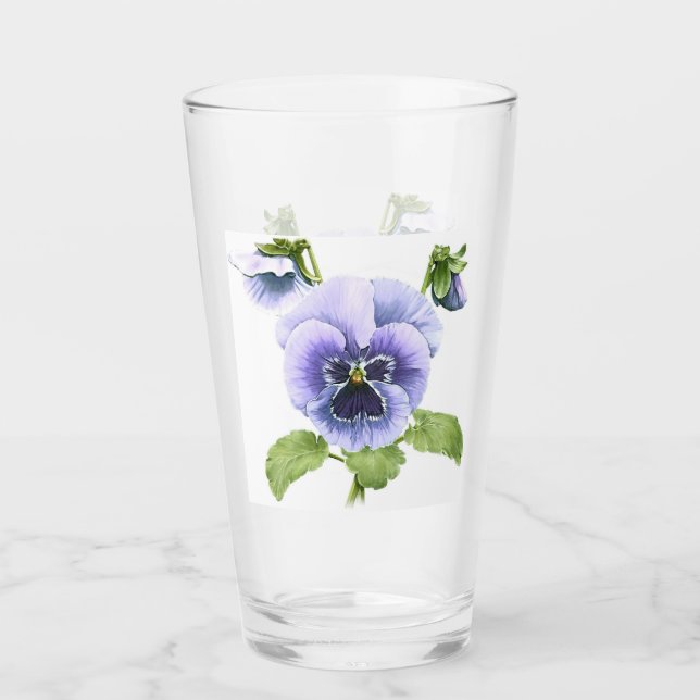 Purple Pansies Floral Botanical Art Glass (Front)