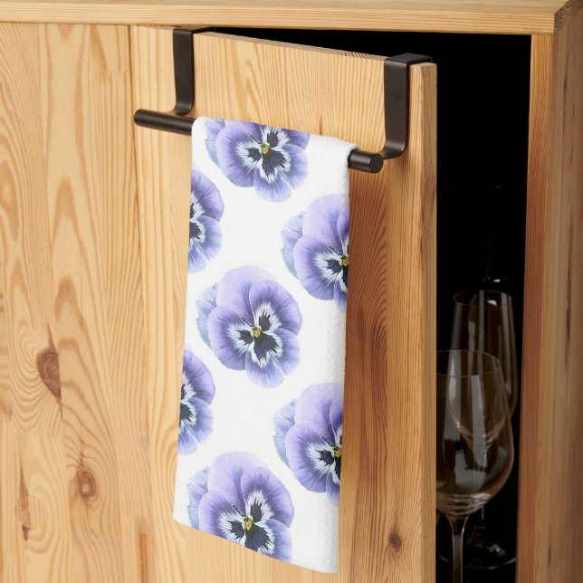 Purple Pansies Floral Botanical Art Kitchen Towel (Thirds Fold)