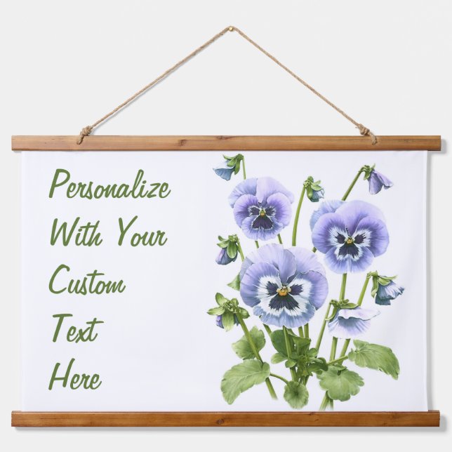 Purple Pansies Floral Botanical Art Personalized Hanging Tapestry (Front)