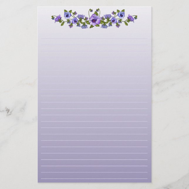 Purple Pansies Floral Bouquet Stationery (Front)