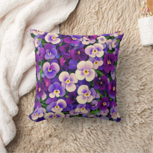 Purple Pansies Floral Pattern Throw Pillow