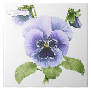 Purple Pansies Flowers Botanical Art Tile