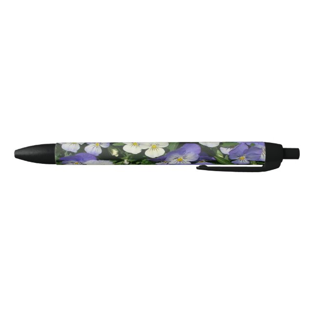 Purple Pansies Garden Floral Black Ink Pen (Bottom)