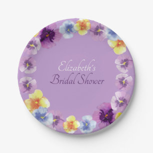 Purple Pansies Garden Party Boho Bridal Shower Paper Plate