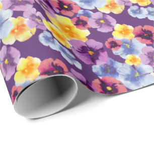 Purple Pansies Hand-Illustrated Boho Floral Wrapping Paper