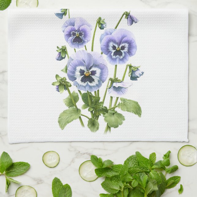 Purple Pansies Kitchen Towel (Folded)