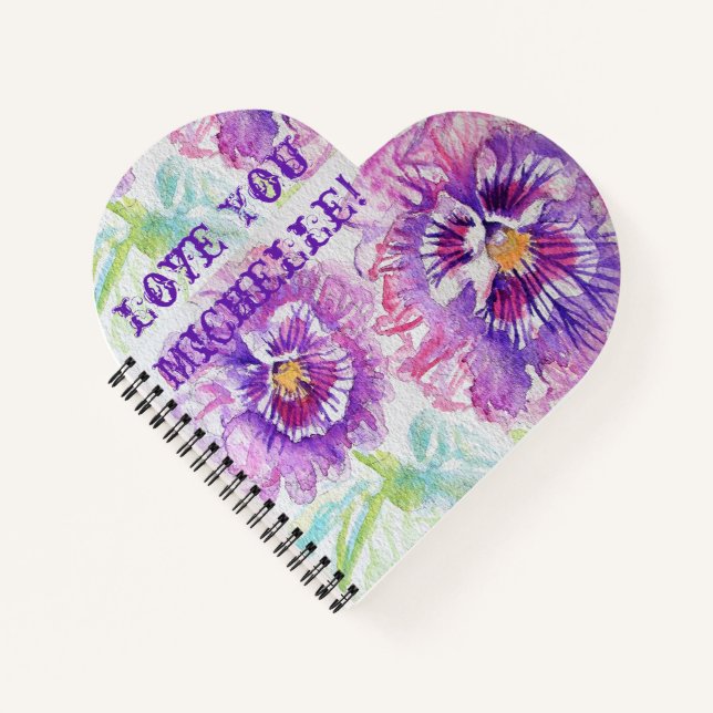 Purple Pansies Love You floral Nom Love Carnet (Devant)