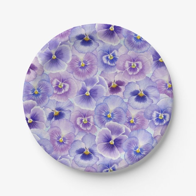 Purple Pansies Paper Plate (Front)