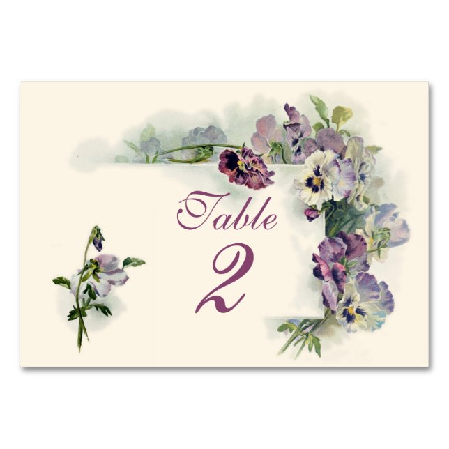 Purple pansies table number (Back)