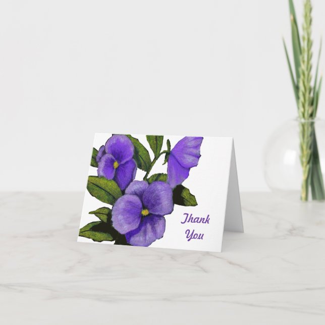 Purple Pansies: Thank You: Colour Pencil Art Thank You Card (Front)