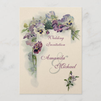 Purple pansies wedding invitation