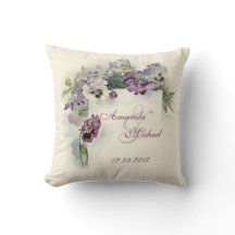 Purple pansies wedding square throw pillow