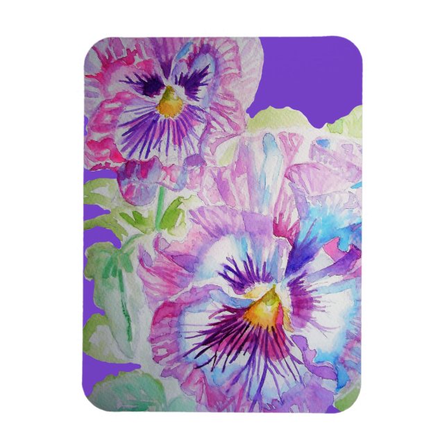 Purple Pansy Art Floral Flowers Watercolor Magnet (Vertical)