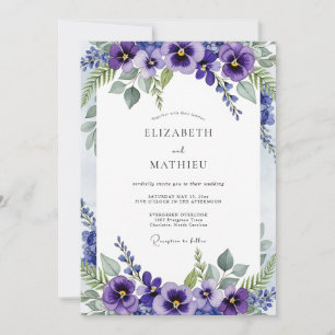 Purple Pansy Botanical Spring Wedding Invitation