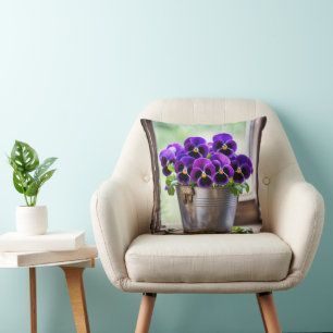 Purple Pansy Bouquet Throw Pillow