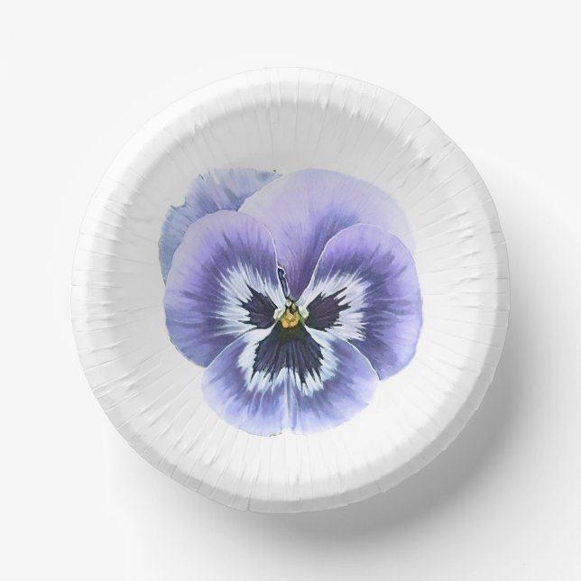 Purple Pansy Face Botanical Art Paper Plates (Front)