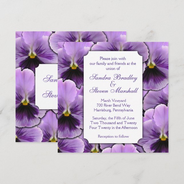 Purple Pansy Faire-part de mariage (Devant / Derrière)