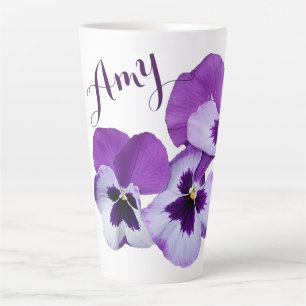 Purple pansy floral Amy name customizable boho Latte Mug