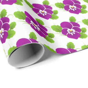 Purple Pansy Floral Birthday Wrapping Paper