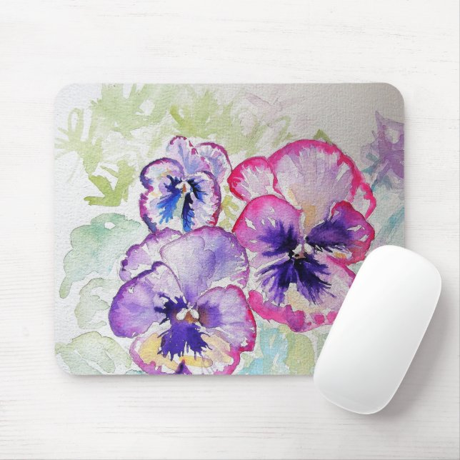 Purple Pansy Floral flowers Computer Mouse Mat Pad (With Mouse)