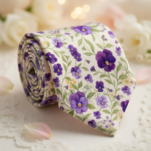 Purple Pansy Floral Tie