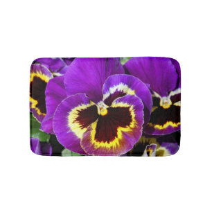 Purple pansy flower bath mat
