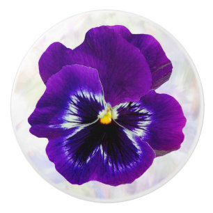 Purple Pansy Flower Ceramic Knob
