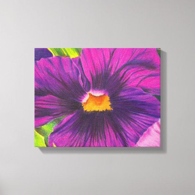 Purple Pansy Flower Closeup Drawing Original Art Canvas Print (Front)