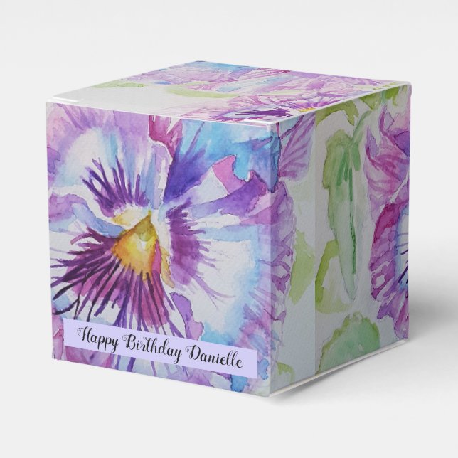 Purple Pansy Flower Floral Party Cake Favour Box (Front Side)