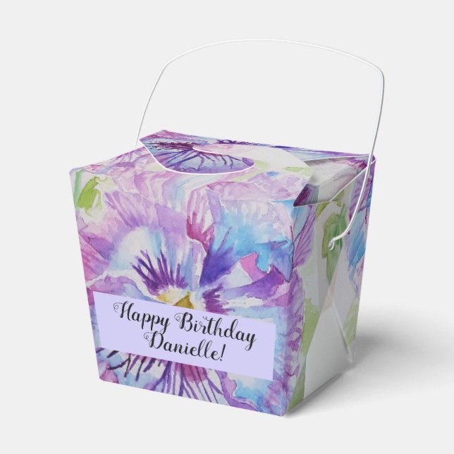 Purple Pansy Flower Floral Party Cake Favour Box (Front Side)